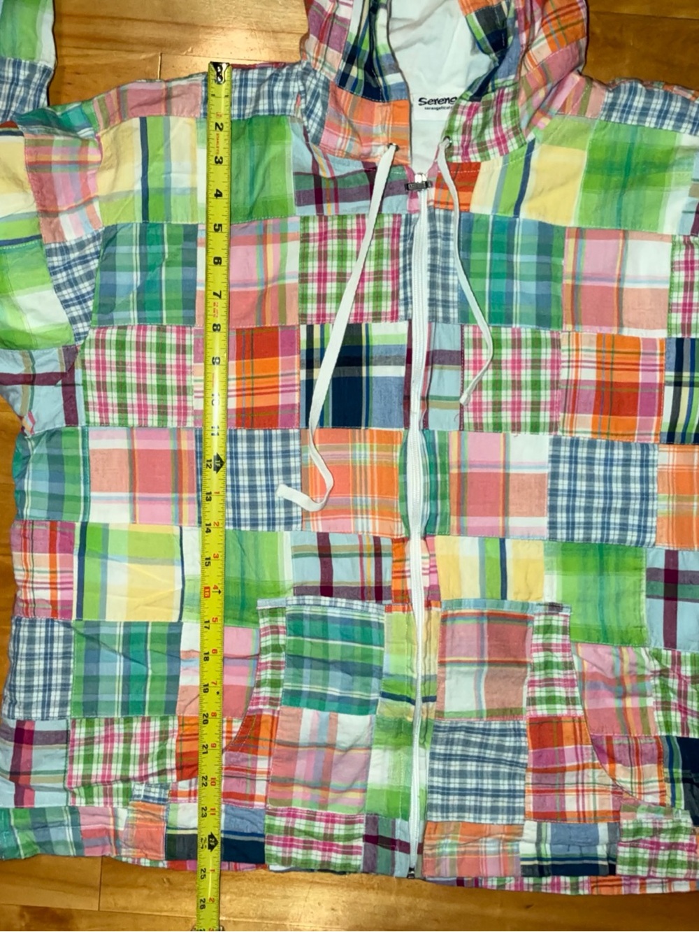 Serengeti Patchwork Madras Plaid Hooded Jacket Multicolor Cotton XL 2X Boho - Picture 7 of 10